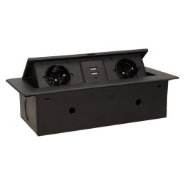 ORNO GNIAZDA WPUSZCZANE W BLAT 2X2P+Z, 2XUSB PŁASKI RANT CZARNY