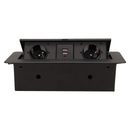 ORNO GNIAZDA WPUSZCZANE W BLAT 2X2P+Z, 2XUSB PŁASKI RANT CZARNY