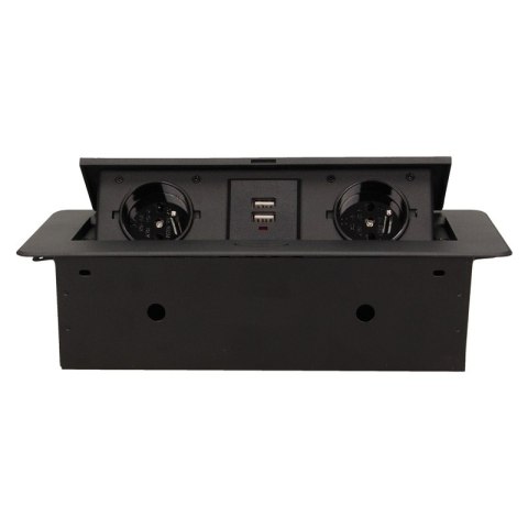 ORNO GNIAZDA WPUSZCZANE W BLAT 2X2P+Z, 2XUSB PŁASKI RANT CZARNY ORNO GNIAZDA WPUSZCZANE W BLAT 2X2P+Z, 2XUSB PŁASKI RANT CZARNY