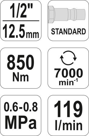 YATO KLUCZ PNEUMATYCZNY 1/2'' 850NM YATO KLUCZ PNEUMATYCZNY 1/2'' 850NM