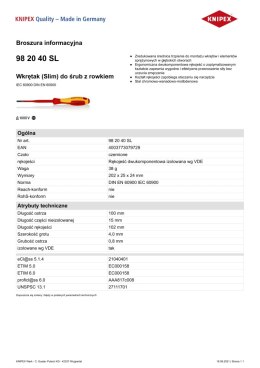 KNIPEX WKRĘTAK PŁASKI SLIM Z IZOLACJĄ 1000V 100MM 4 MM