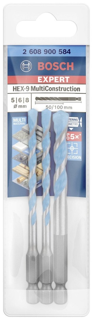 BOSCH ZESTAW WIERTEŁ EXPERT MULTICONSTRUCTION HEX-9 SET 3PC BOSCH ZESTAW WIERTEŁ EXPERT MULTICONSTRUCTION HEX-9 SET 3PC