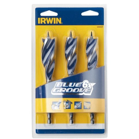 IRWIN ZESTAW WIERTEŁ DO DREWNA BLUE GROOVE 6X 20,22,25 MM IRWIN ZESTAW WIERTEŁ DO DREWNA BLUE GROOVE 6X 20,22,25 MM