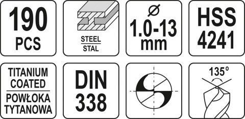 YATO ZESTAW WIERTEŁ DO METALU 190SZT 1-13MM YATO ZESTAW WIERTEŁ DO METALU 190SZT 1-13MM