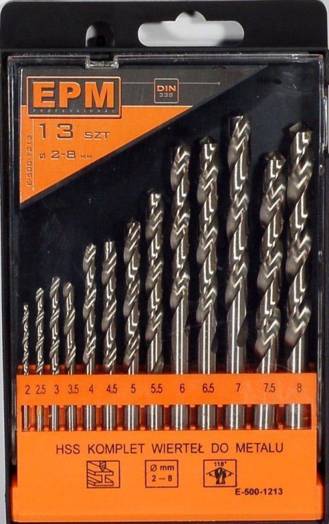 EPM ZESTAW WIERTEŁ HSS DO METALU 2-8MM 13SZT. EPM ZESTAW WIERTEŁ HSS DO METALU 2-8MM 13SZT.