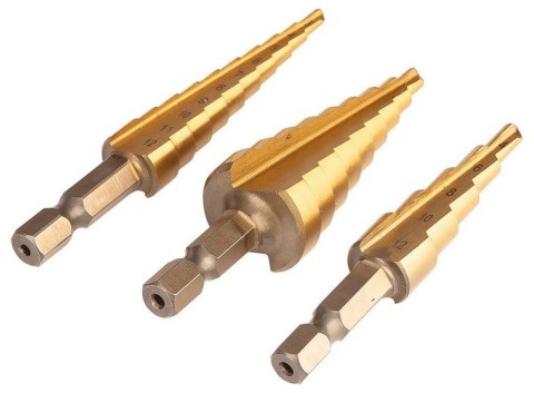 NEO ZESTAW WIERTEŁ STOPNIOWYCH HSS TIN 3-20 MM HEX 3 SZT. NEO ZESTAW WIERTEŁ STOPNIOWYCH HSS TIN 3-20 MM HEX 3 SZT.