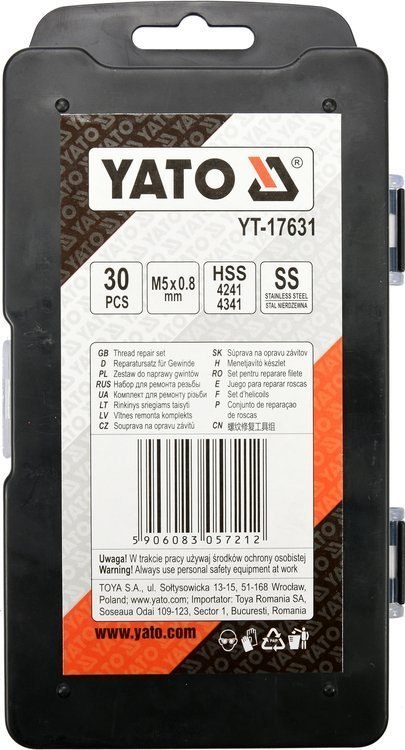 YATO ZESTAW DO NAPRAWY GWINTÓW M5*0,8 YATO ZESTAW DO NAPRAWY GWINTÓW M5*0,8