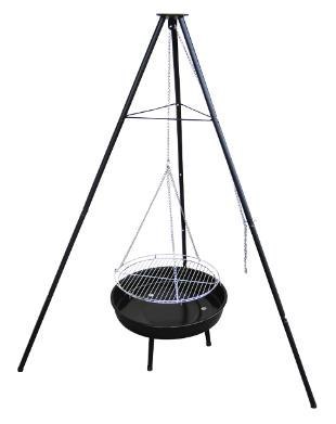 UN GRILL WISZĄCY WĘGLOWY NA TRÓJNOGU