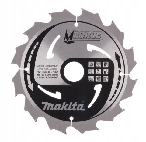 MAKITA PIŁA TARCZOWA DO DREWNA M-FORCE 190*30MM 12Z MAKITA PIŁA TARCZOWA DO DREWNA M-FORCE 190*30MM 12Z