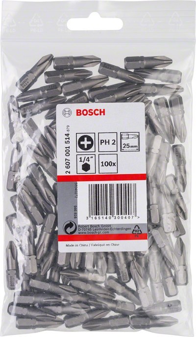 BOSCH BIT, GROT, KOŃCÓWKA PH2 EH 25MM 100SZT. BOSCH BIT, GROT, KOŃCÓWKA PH2 EH 25MM 100SZT.