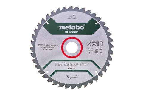 METABO PIŁA TARCZOWA PRECISION CUT WOOD 216*30MM 40WZ