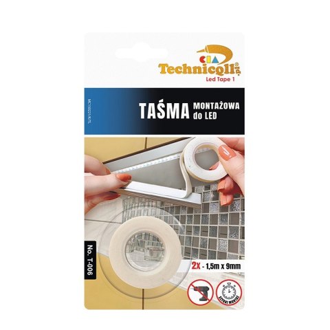 TECHNICQLL TAŚMA MONTAŻOWA DO LED 2*1,5M*9MM TECHNICQLL TAŚMA MONTAŻOWA DO LED 2*1,5M*9MM