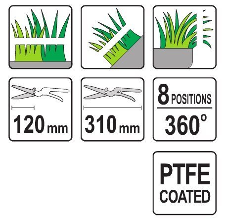YATO NOŻYCE DO TRAWY OBROTOWE 310MM 8 - POZYCYJNE OSTRZA TEFLON YATO NOŻYCE DO TRAWY OBROTOWE 310MM 8 - POZYCYJNE OSTRZA TEFLON