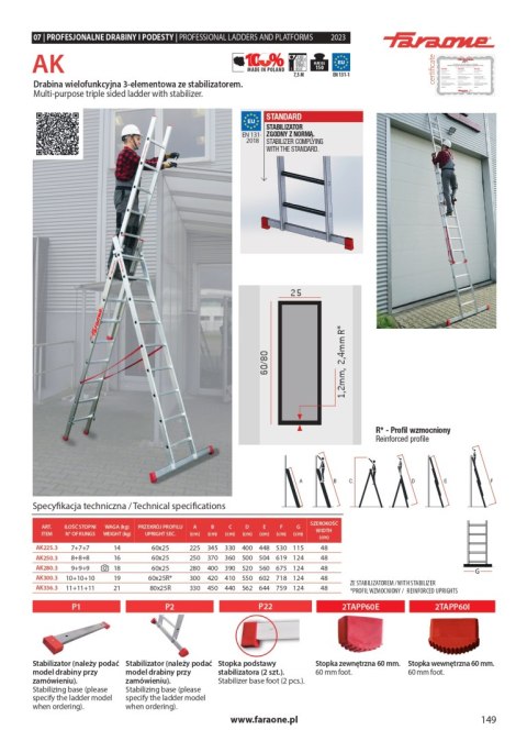 FARAONE DRABINA TRZYELEMENTOWA 3X8 SZCZEBLI AK250.3 FARAONE DRABINA TRZYELEMENTOWA 3X8 SZCZEBLI AK250.3