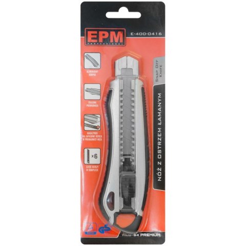 EPM NÓŻ, NOŻYK Z OSTRZEM ŁAMANYM ALU-6X PREMIUM 18MM + 6 OSTRZY EPM NÓŻ, NOŻYK Z OSTRZEM ŁAMANYM ALU-6X PREMIUM 18MM + 6 OSTRZY