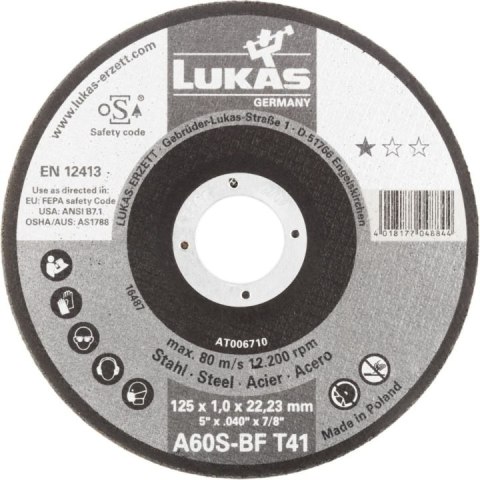 ROTTLUFF TARCZA PŁASKA T1A 125*1.0*22 A60S-BF PREMIUMFLEX ROTTLUFF TARCZA PŁASKA T1A 125*1.0*22 A60S-BF PREMIUMFLEX