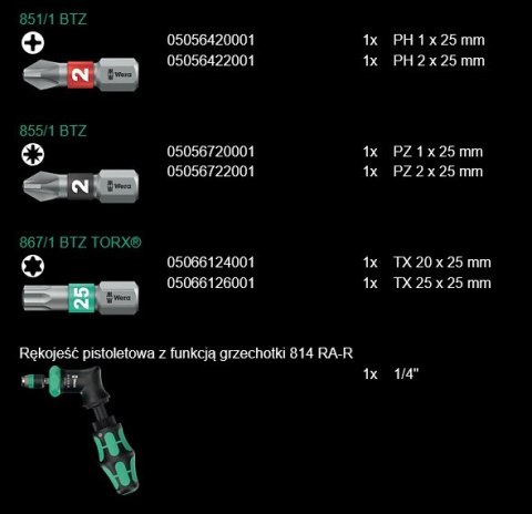 WERA KRAFTFORM KOMPAKT PISTOL RA-R 2, 13 CZĘŚCI WERA KRAFTFORM KOMPAKT PISTOL RA-R 2, 13 CZĘŚCI