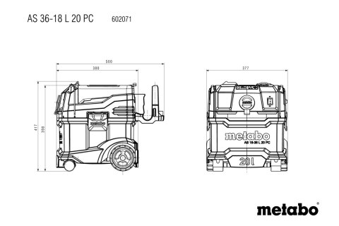 METABO ODKURZACZ AKUMULATOROWY 18V AS 36-15 L 20 PC 0*AH METABO ODKURZACZ AKUMULATOROWY 18V AS 36-15 L 20 PC 0*AH