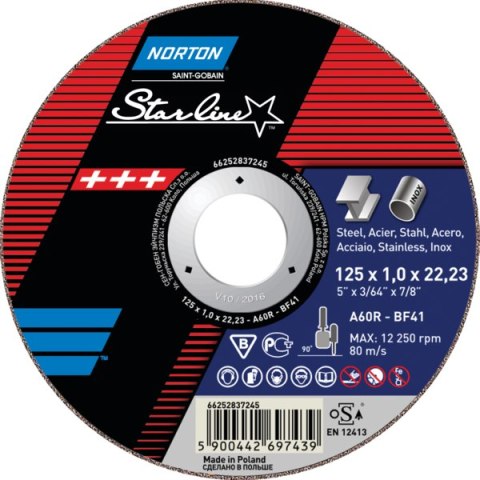 NORTON TARCZA FLEX 41 125x1,6x22,2 A 60 R STARLINE NORTON NORTON TARCZA FLEX 41 125x1,6x22,2 A 60 R STARLINE NORTON