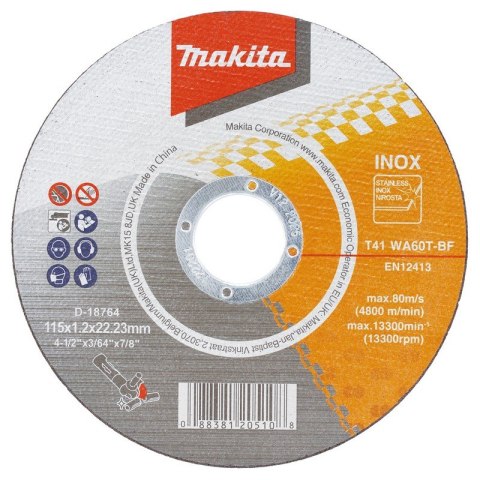 MAKITA TARCZA TNĄCA INOX 115*1.2MM WA60T MAKITA TARCZA TNĄCA INOX 115*1.2MM WA60T