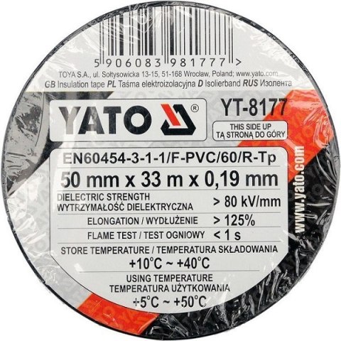 YATO TAŚMA ELEKTROIZOLACYJNA CZARNA 50MM*33M YATO TAŚMA ELEKTROIZOLACYJNA CZARNA 50MM*33M
