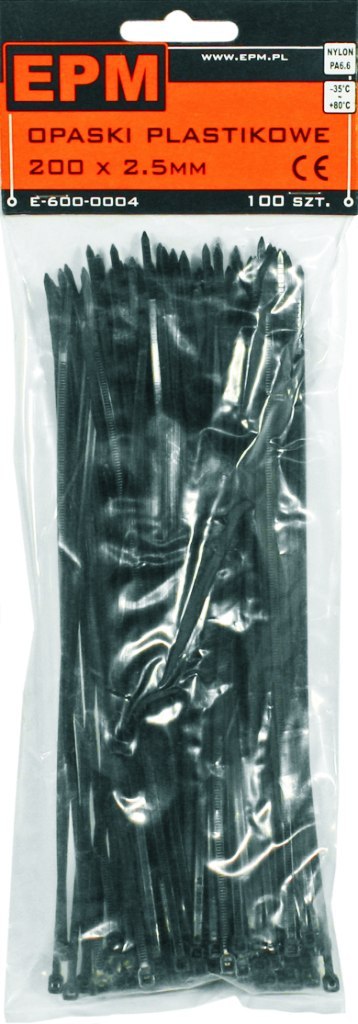 EPM OPASKI PLASTIKOWE PA6.6 100SZT. CZARNE 200*2.5 EPM OPASKI PLASTIKOWE PA6.6 100SZT. CZARNE 200*2.5