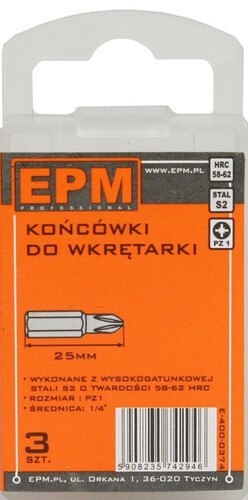 EPM GROT, BIT, KOŃCÓWKA DO WKRĘTARKI 25MM 3SZT. PZ1 EPM GROT, BIT, KOŃCÓWKA DO WKRĘTARKI 25MM 3SZT. PZ1