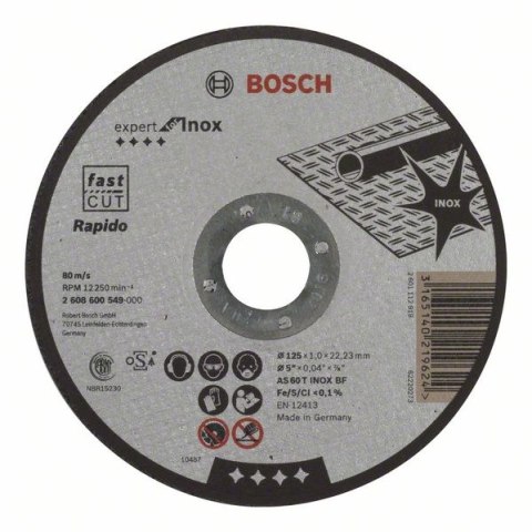 BOSCH TARCZA PŁASKA INOX T1A 125*1.0*22 RAPIDO BOSCH TARCZA PŁASKA INOX T1A 125*1.0*22 RAPIDO