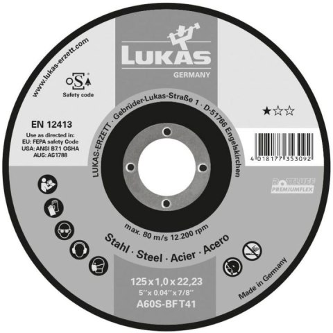 ROTTLUFF TARCZA PŁASKA T1A 125*1.6*22 A46T-BF PREMIUMFLEX ROTTLUFF TARCZA PŁASKA T1A 125*1.6*22 A46T-BF PREMIUMFLEX