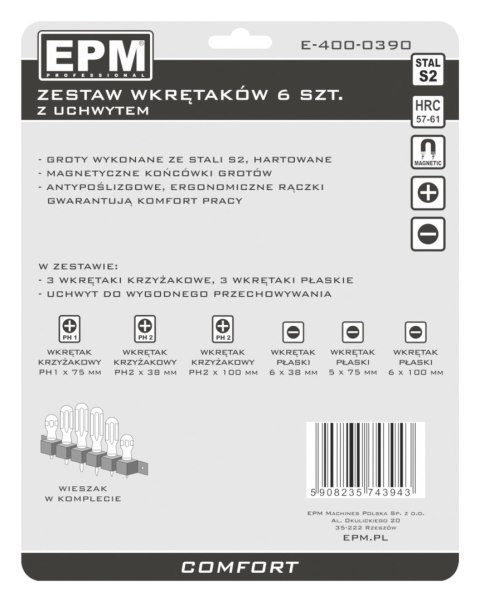 EPM ZESTAW WKRĘTAKÓW 6 SZTUK COMFORT EPM ZESTAW WKRĘTAKÓW 6 SZTUK COMFORT