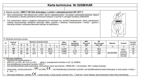 UN HAK SKRACAJĄCY Z UCHEM I ZABEZPIECZENIEM 10MM G8 WLL3.15T UN HAK SKRACAJĄCY Z UCHEM I ZABEZPIECZENIEM 10MM G8 WLL3.15T