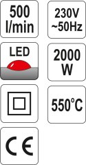 YATO OPALARKA 2000W 50~550°C AKCESORIA WSKAŹNIK LED