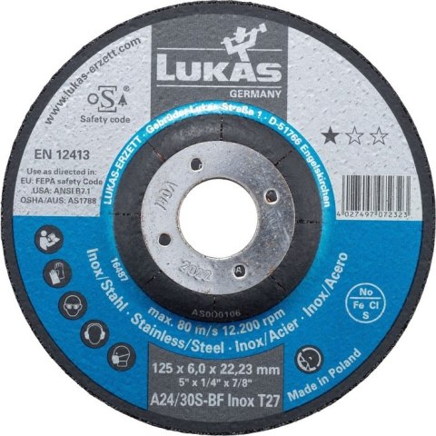 ROTTLUFF TARCZA WYPUKŁA T27 125*6.0*22 A24/30S-BF INOX PREMIUMFLEX ROTTLUFF TARCZA WYPUKŁA T27 125*6.0*22 A24/30S-BF INOX PREMIUMFLEX
