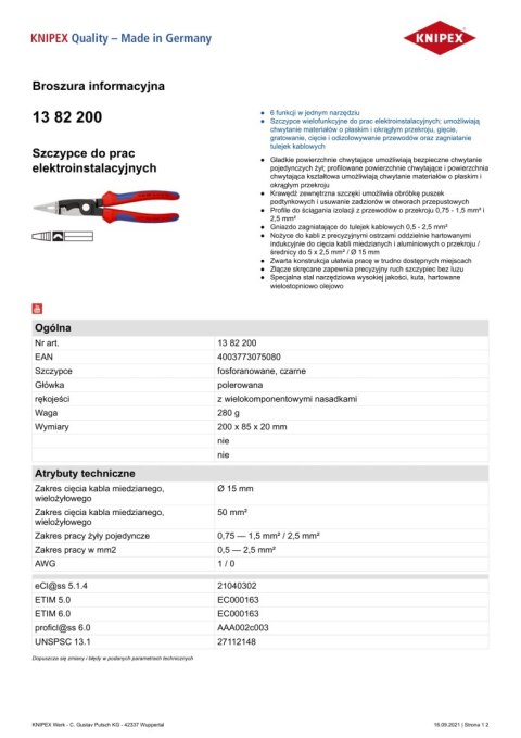 KNIPEX SZCZYPCE DO PRAC ELEKTROINSTALACYJNYCH 200MM KNIPEX SZCZYPCE DO PRAC ELEKTROINSTALACYJNYCH 200MM
