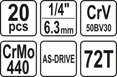 YATO ZESTAW NARZĘDZIOWY 1/4'' 20 CZĘŚCI XS YATO ZESTAW NARZĘDZIOWY 1/4'' 20 CZĘŚCI XS