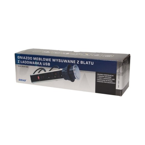 ORNO GNIAZDO MEBLOWE 3X2P+Z USBX2 BLATU 6CM BLOK INOX 1,8M ORNO GNIAZDO MEBLOWE 3X2P+Z USBX2 BLATU 6CM BLOK INOX 1,8M