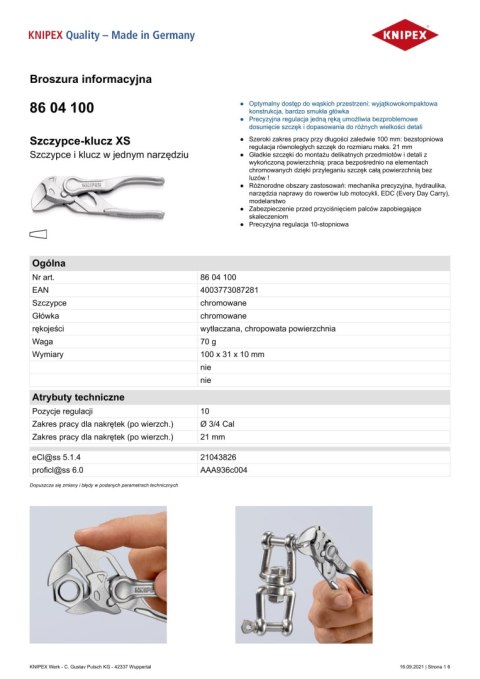KNIPEX SZCZYPCE-KLUCZ XS KNIPEX SZCZYPCE-KLUCZ XS