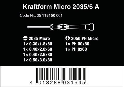 WERA ZESTAW WKRĘTAKÓW KRAFTFORM MICRO 6SZT. WERA ZESTAW WKRĘTAKÓW KRAFTFORM MICRO 6SZT.