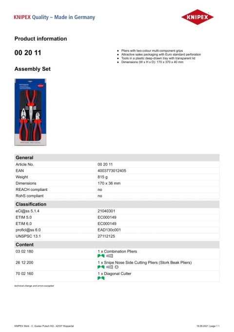 KNIPEX ZESTAW SZCZYPIEC DO PRAC WARSZTATOWYCH I SERWISOWYCH 3SZT. KNIPEX ZESTAW SZCZYPIEC DO PRAC WARSZTATOWYCH I SERWISOWYCH 3SZT.