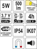 YATO LATARKA ROBOCZA 500LM, LI-PO 3,7V 2000MAH, 3W1