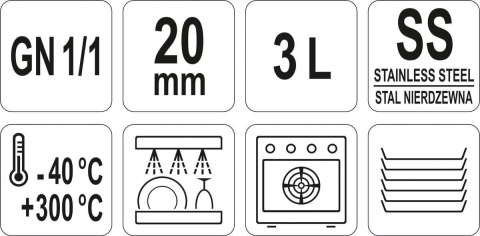 YATO GASTRO POJEMNIK GASTRONOMICZNY GN 1/1 20MM YATO GASTRO POJEMNIK GASTRONOMICZNY GN 1/1 20MM