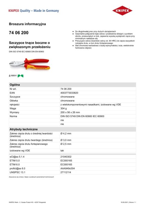 KNIPEX SZCZYPCE TNĄCE BOCZNE O ZWIĘKSZONYM PRZEŁOŻENIU 200MM KNIPEX SZCZYPCE TNĄCE BOCZNE O ZWIĘKSZONYM PRZEŁOŻENIU 200MM