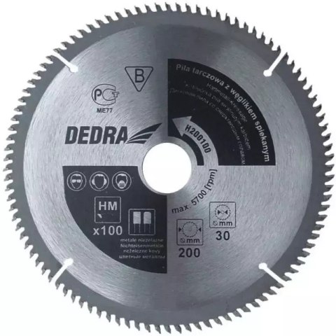 DEDRA PIŁA TARCZOWA DO ALUMINIUM 200*30MM/100Z DEDRA PIŁA TARCZOWA DO ALUMINIUM 200*30MM/100Z