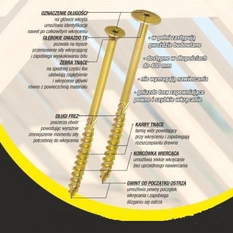 UN WKRĘT DO DREWNA Z KOŁNIERZEM NA TORX OCYNKOWANY 10*200MM T40 UN WKRĘT DO DREWNA Z KOŁNIERZEM NA TORX OCYNKOWANY 10*200MM T40