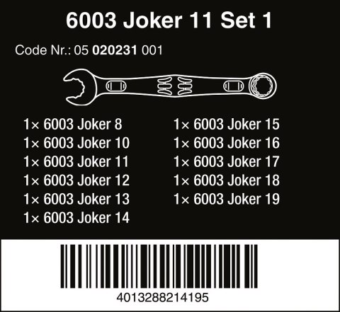 WERA ZESTAW KLUCZY PŁASKO-OCZKOWYCH 6003 JOKER 11SZT. WERA ZESTAW KLUCZY PŁASKO-OCZKOWYCH 6003 JOKER 11SZT.