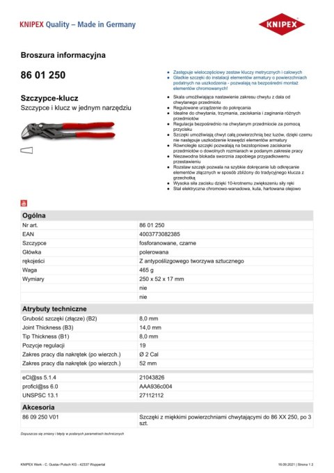 KNIPEX SZCZYPCE-KLUCZ OKSYDOWANE 250MM KNIPEX SZCZYPCE-KLUCZ OKSYDOWANE 250MM