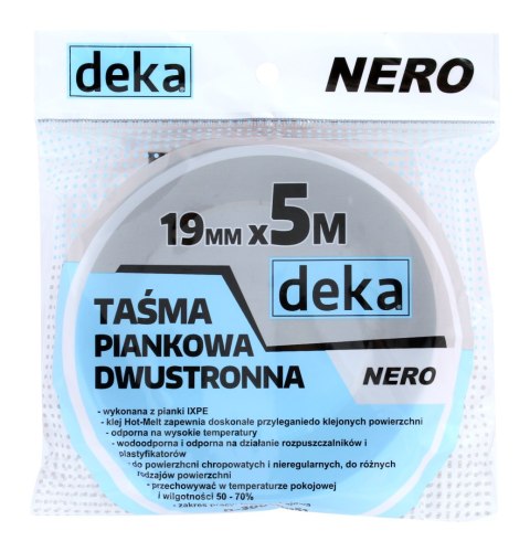 DEKA TAŚMA DWUSTRONNA PIANKOWA NERO CZARNA 19MM*5M DEKA TAŚMA DWUSTRONNA PIANKOWA NERO CZARNA 19MM*5M