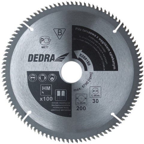 DEDRA PIŁA TARCZOWA DO ALUMINIUM 250*30MM/100Z DEDRA PIŁA TARCZOWA DO ALUMINIUM 250*30MM/100Z