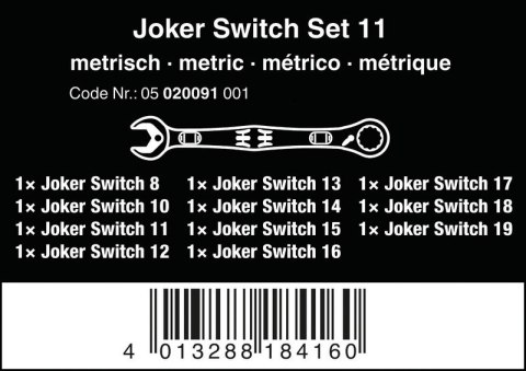 WERA ZESTAW KLUCZY PŁASKO-OCZKOWYCH 6001 JOKER SWITCH 11SZT. WERA ZESTAW KLUCZY PŁASKO-OCZKOWYCH 6001 JOKER SWITCH 11SZT.