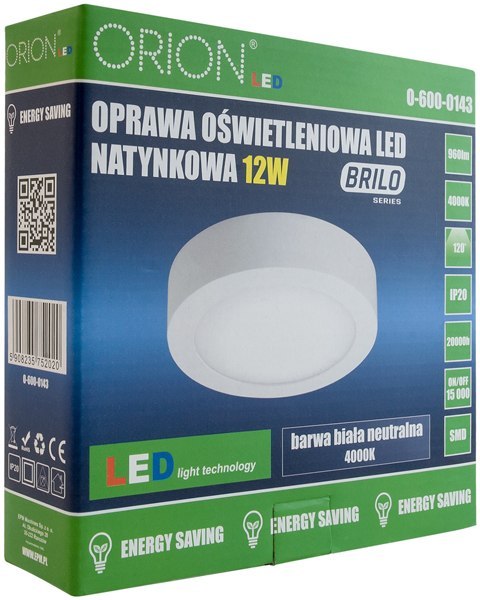 ORION PANEL LED NATYNKOWY OKRĄGŁY BRILO 175MM, 12W, 960LM ORION PANEL LED NATYNKOWY OKRĄGŁY BRILO 175MM, 12W, 960LM